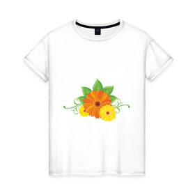 Женская футболка хлопок с принтом Герберы (2) в Белгороде, 100% хлопок | прямой крой, круглый вырез горловины, длина до линии бедер, слегка спущенное плечо | герберы | любая женщина любит цветы.цветы | цветок