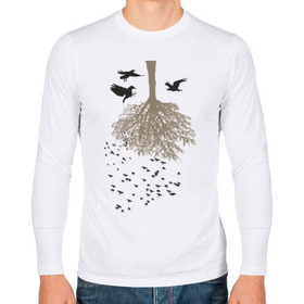 Мужской лонгслив хлопок с принтом Дерево судьбы в Белгороде, 100% хлопок |  | вороны | дерево | дерево судьбы | животные | птицы