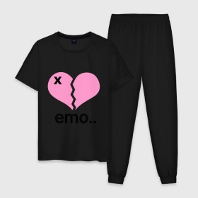 Мужская пижама хлопок с принтом Сердце эмо в Белгороде, 100% хлопок | брюки и футболка прямого кроя, без карманов, на брюках мягкая резинка на поясе и по низу штанин
 | emo | пловинка сердца | розовое сердце | сердце | сердце эмо | субкультуры | эмо