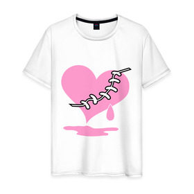 Мужская футболка хлопок с принтом Сердце Emo в Белгороде, 100% хлопок | прямой крой, круглый вырез горловины, длина до линии бедер, слегка спущенное плечо. | emo | зашитое сердце | розовое сердце | сердце | сердце эмо | субкультуры | эмо