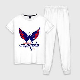 Женская пижама хлопок с принтом Овечкин (Washington Capitals) в Белгороде, 100% хлопок | брюки и футболка прямого кроя, без карманов, на брюках мягкая резинка на поясе и по низу штанин | национальная хоккейная лига | нхл
