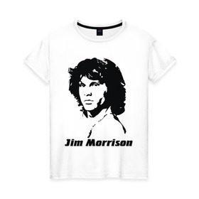 Женская футболка хлопок с принтом Jim Morrison в Белгороде, 100% хлопок | прямой крой, круглый вырез горловины, длина до линии бедер, слегка спущенное плечо | morrison | джим морисон | лицо jim morrison | лицо джима морисона | морисон