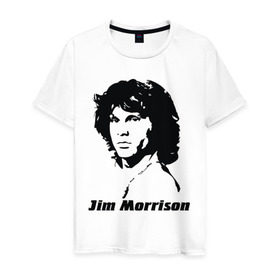 Мужская футболка хлопок с принтом Jim Morrison в Белгороде, 100% хлопок | прямой крой, круглый вырез горловины, длина до линии бедер, слегка спущенное плечо. | morrison | джим морисон | лицо jim morrison | лицо джима морисона | морисон