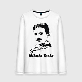 Мужской лонгслив хлопок с принтом Nikola Tesla в Белгороде, 100% хлопок |  | nikola tesla | знаменитая личность | знаменитость | никола тесла | портрет | тесла | ученый | физик