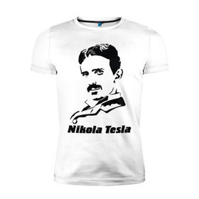 Мужская футболка премиум с принтом Nikola Tesla в Белгороде, 92% хлопок, 8% лайкра | приталенный силуэт, круглый вырез ворота, длина до линии бедра, короткий рукав | nikola tesla | знаменитая личность | знаменитость | никола тесла | портрет | тесла | ученый | физик