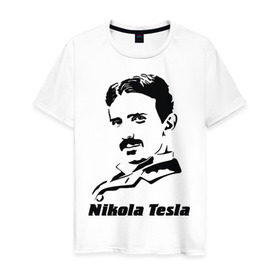 Мужская футболка хлопок с принтом Nikola Tesla в Белгороде, 100% хлопок | прямой крой, круглый вырез горловины, длина до линии бедер, слегка спущенное плечо. | Тематика изображения на принте: nikola tesla | знаменитая личность | знаменитость | никола тесла | портрет | тесла | ученый | физик
