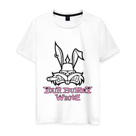 Мужская футболка хлопок с принтом Your Bunny Wrote в Белгороде, 100% хлопок | прямой крой, круглый вырез горловины, длина до линии бедер, слегка спущенное плечо. | bunny | кролик | мат