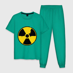 Мужская пижама хлопок с принтом Радиоактивность в Белгороде, 100% хлопок | брюки и футболка прямого кроя, без карманов, на брюках мягкая резинка на поясе и по низу штанин
 | знак радиации | предупреждение | радиация | радиоактивность | угрозы