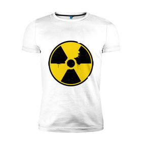Мужская футболка премиум с принтом Радиоактивность в Белгороде, 92% хлопок, 8% лайкра | приталенный силуэт, круглый вырез ворота, длина до линии бедра, короткий рукав | знак радиации | предупреждение | радиация | радиоактивность | угрозы