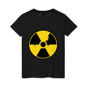 Женская футболка хлопок с принтом Радиоактивность в Белгороде, 100% хлопок | прямой крой, круглый вырез горловины, длина до линии бедер, слегка спущенное плечо | знак радиации | предупреждение | радиация | радиоактивность | угрозы