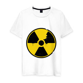 Мужская футболка хлопок с принтом Радиоактивность в Белгороде, 100% хлопок | прямой крой, круглый вырез горловины, длина до линии бедер, слегка спущенное плечо. | Тематика изображения на принте: знак радиации | предупреждение | радиация | радиоактивность | угрозы
