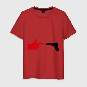 Мужская футболка хлопок с принтом Рука и пистолет в Белгороде, 100% хлопок | прямой крой, круглый вырез горловины, длина до линии бедер, слегка спущенное плечо. | 