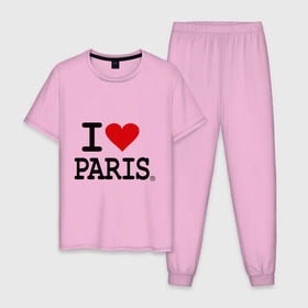 Мужская пижама хлопок с принтом I love Paris в Белгороде, 100% хлопок | брюки и футболка прямого кроя, без карманов, на брюках мягкая резинка на поясе и по низу штанин
 | Тематика изображения на принте: i love | i love paris | европа | париж | франция | французский | я люблю париж