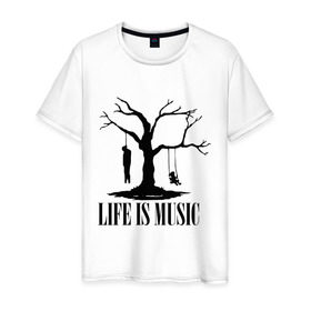 Мужская футболка хлопок с принтом Life is music (dead) в Белгороде, 100% хлопок | прямой крой, круглый вырез горловины, длина до линии бедер, слегка спущенное плечо. | Тематика изображения на принте: 