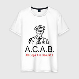 Мужская футболка хлопок с принтом All Cops Are Beautiful в Белгороде, 100% хлопок | прямой крой, круглый вырез горловины, длина до линии бедер, слегка спущенное плечо. | acab