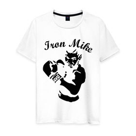 Мужская футболка хлопок с принтом Майк Тайсон в Белгороде, 100% хлопок | прямой крой, круглый вырез горловины, длина до линии бедер, слегка спущенное плечо. | Тематика изображения на принте: mike tyson | железный майк