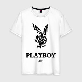 Мужская футболка хлопок с принтом Afro PlayBoy в Белгороде, 100% хлопок | прямой крой, круглый вырез горловины, длина до линии бедер, слегка спущенное плечо. | boy | play | playboy | бой | зайчик | заяц | плей | плейбой | плэйбой