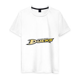 Мужская футболка хлопок с принтом Anaheim Ducks Selanne в Белгороде, 100% хлопок | прямой крой, круглый вырез горловины, длина до линии бедер, слегка спущенное плечо. | Тематика изображения на принте: anaheim ducks | nxl | калифорния | нацинальная лига | нхл | сша | хокей | хоккей