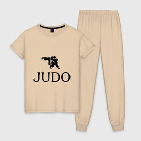 Женская пижама хлопок с принтом Дзюдо в Белгороде, 100% хлопок | брюки и футболка прямого кроя, без карманов, на брюках мягкая резинка на поясе и по низу штанин | дзюдо