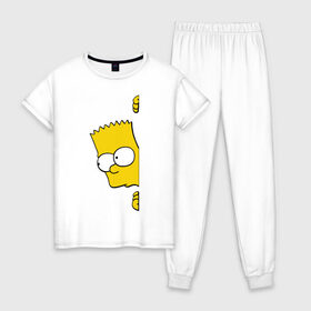 Женская пижама хлопок с принтом Bart Simpson (3) в Белгороде, 100% хлопок | брюки и футболка прямого кроя, без карманов, на брюках мягкая резинка на поясе и по низу штанин | гомер
