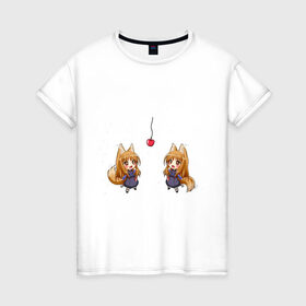 Женская футболка хлопок с принтом Spice&Wolf в Белгороде, 100% хлопок | прямой крой, круглый вырез горловины, длина до линии бедер, слегка спущенное плечо | anime | аниме | анимэ