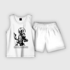 Детская пижама с шортами хлопок с принтом Iron Maden с демоном в Белгороде,  |  | Тематика изображения на принте: iron maden | rock | демон | панк | рок | эмблема iron maden