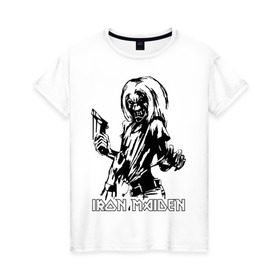 Женская футболка хлопок с принтом Iron Maden с демоном в Белгороде, 100% хлопок | прямой крой, круглый вырез горловины, длина до линии бедер, слегка спущенное плечо | iron maden | rock | демон | панк | рок | эмблема iron maden