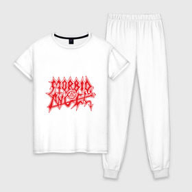 Женская пижама хлопок с принтом Morbid Angel в Белгороде, 100% хлопок | брюки и футболка прямого кроя, без карманов, на брюках мягкая резинка на поясе и по низу штанин | death metal