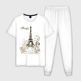 Мужская пижама хлопок с принтом Paris (2) в Белгороде, 100% хлопок | брюки и футболка прямого кроя, без карманов, на брюках мягкая резинка на поясе и по низу штанин
 | башня | париж | парижане | франция | французский | французы | эйфелева