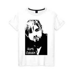 Женская футболка хлопок с принтом Курт Кобейн в Белгороде, 100% хлопок | прямой крой, круглый вырез горловины, длина до линии бедер, слегка спущенное плечо | kurt cobain | nirvana | курт кобейн | нирвана