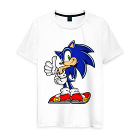 Мужская футболка хлопок с принтом Sonic (2) в Белгороде, 100% хлопок | прямой крой, круглый вырез горловины, длина до линии бедер, слегка спущенное плечо. | Тематика изображения на принте: sega | sonic | super sonic | видеоигры | еж | приставки | соник