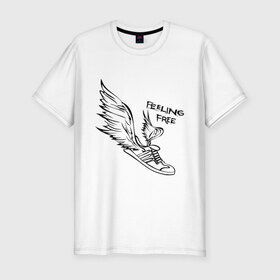 Мужская футболка премиум с принтом Летающий кросовок в Белгороде, 92% хлопок, 8% лайкра | приталенный силуэт, круглый вырез ворота, длина до линии бедра, короткий рукав | крылья