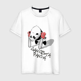 Мужская футболка хлопок с принтом Gangsta Panda (2) в Белгороде, 100% хлопок | прямой крой, круглый вырез горловины, длина до линии бедер, слегка спущенное плечо. | панда