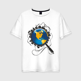 Женская футболка хлопок Oversize с принтом И все-таки она вертится в Белгороде, 100% хлопок | свободный крой, круглый ворот, спущенный рукав, длина до линии бедер
 | earth | planet | глобус | земной шар | и все таки он вертится | мир | планета земля
