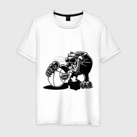 Мужская футболка хлопок с принтом Пантера с мячем в Белгороде, 100% хлопок | прямой крой, круглый вырез горловины, длина до линии бедер, слегка спущенное плечо. | basketball | баскетбольный мяч | пантера