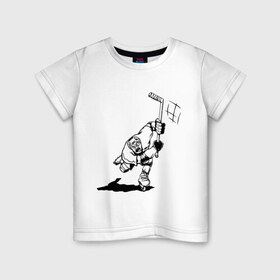 Детская футболка хлопок с принтом Хоккеист в атаке в Белгороде, 100% хлопок | круглый вырез горловины, полуприлегающий силуэт, длина до линии бедер | hockey | нхл | хоккеист | хоккеист в атаке | хоккей