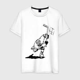 Мужская футболка хлопок с принтом Хоккеист в атаке в Белгороде, 100% хлопок | прямой крой, круглый вырез горловины, длина до линии бедер, слегка спущенное плечо. | hockey | нхл | хоккеист | хоккеист в атаке | хоккей