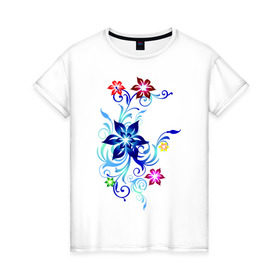 Женская футболка хлопок с принтом Цветы Пандоры в Белгороде, 100% хлопок | прямой крой, круглый вырез горловины, длина до линии бедер, слегка спущенное плечо | букет | цветочки | цветы
