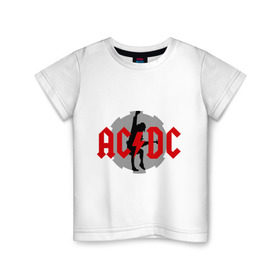 Детская футболка хлопок с принтом AC DC Ангус Янг в Белгороде, 100% хлопок | круглый вырез горловины, полуприлегающий силуэт, длина до линии бедер | ac dc | acdc | acds | heavy metal | metal | rock | trash metal | квартет | метал | рок | рок группа | рок группы | трэш метал | хеви метал