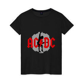 Женская футболка хлопок с принтом AC DC Ангус Янг в Белгороде, 100% хлопок | прямой крой, круглый вырез горловины, длина до линии бедер, слегка спущенное плечо | ac dc | acdc | acds | heavy metal | metal | rock | trash metal | квартет | метал | рок | рок группа | рок группы | трэш метал | хеви метал