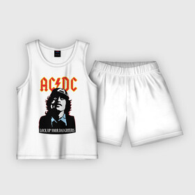 Детская пижама с шортами хлопок с принтом AC DC   Lock up your daughters в Белгороде,  |  | ac dc | acdc | acds | acdsee | asds | heavy metal | metal | rock | trash metal | квартет | метал | рок | рок группа | рок группы | трэш метал | хеви метал | эйсидиси