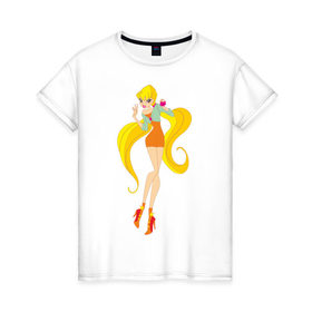 Женская футболка хлопок с принтом Stella в Белгороде, 100% хлопок | прямой крой, круглый вырез горловины, длина до линии бедер, слегка спущенное плечо | stella | stellaвинкс | winx | стелла