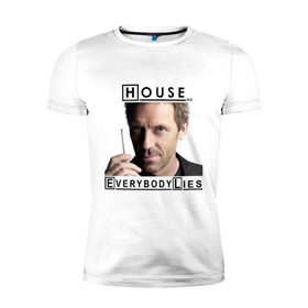 Мужская футболка премиум с принтом House idea в Белгороде, 92% хлопок, 8% лайкра | приталенный силуэт, круглый вырез ворота, длина до линии бедра, короткий рукав | everybody lies | haus | house | все лгут | доктор | хауз | хаус | хью лори