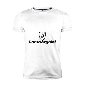 Мужская футболка премиум с принтом Lamborghini в Белгороде, 92% хлопок, 8% лайкра | приталенный силуэт, круглый вырез ворота, длина до линии бедра, короткий рукав | Тематика изображения на принте: lamborghini | авто | автомобиль | ламборджини | машины | тачки