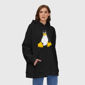 Худи SuperOversize хлопок с принтом Linux (7) в Белгороде, 70% хлопок, 30% полиэстер, мягкий начес внутри | карман-кенгуру, эластичная резинка на манжетах и по нижней кромке, двухслойный капюшон
 | пингвин