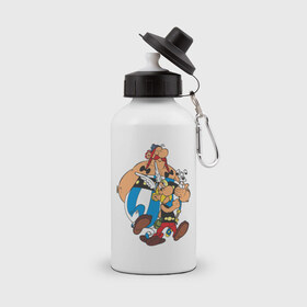Бутылка спортивная с принтом Asterix&Obelix (3) в Белгороде, металл | емкость — 500 мл, в комплекте две пластиковые крышки и карабин для крепления | астерикс | астерикс и обеликс | обеликс