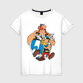 Женская футболка хлопок с принтом Asterix&Obelix (3) в Белгороде, 100% хлопок | прямой крой, круглый вырез горловины, длина до линии бедер, слегка спущенное плечо | астерикс | астерикс и обеликс | обеликс