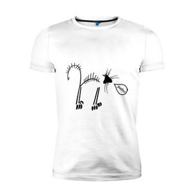 Мужская футболка премиум с принтом Кот рыбак в Белгороде, 92% хлопок, 8% лайкра | приталенный силуэт, круглый вырез ворота, длина до линии бедра, короткий рукав | кот рыбаккот | котик | котэ | кошак | рыба | рыбак | рыбка