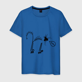Мужская футболка хлопок с принтом Кот рыбак в Белгороде, 100% хлопок | прямой крой, круглый вырез горловины, длина до линии бедер, слегка спущенное плечо. | кот рыбаккот | котик | котэ | кошак | рыба | рыбак | рыбка