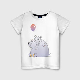 Детская футболка хлопок с принтом Бегемот в Белгороде, 100% хлопок | круглый вырез горловины, полуприлегающий силуэт, длина до линии бедер | бегемот | воздушный | гипопотам | гиппопотам | шар | шарик